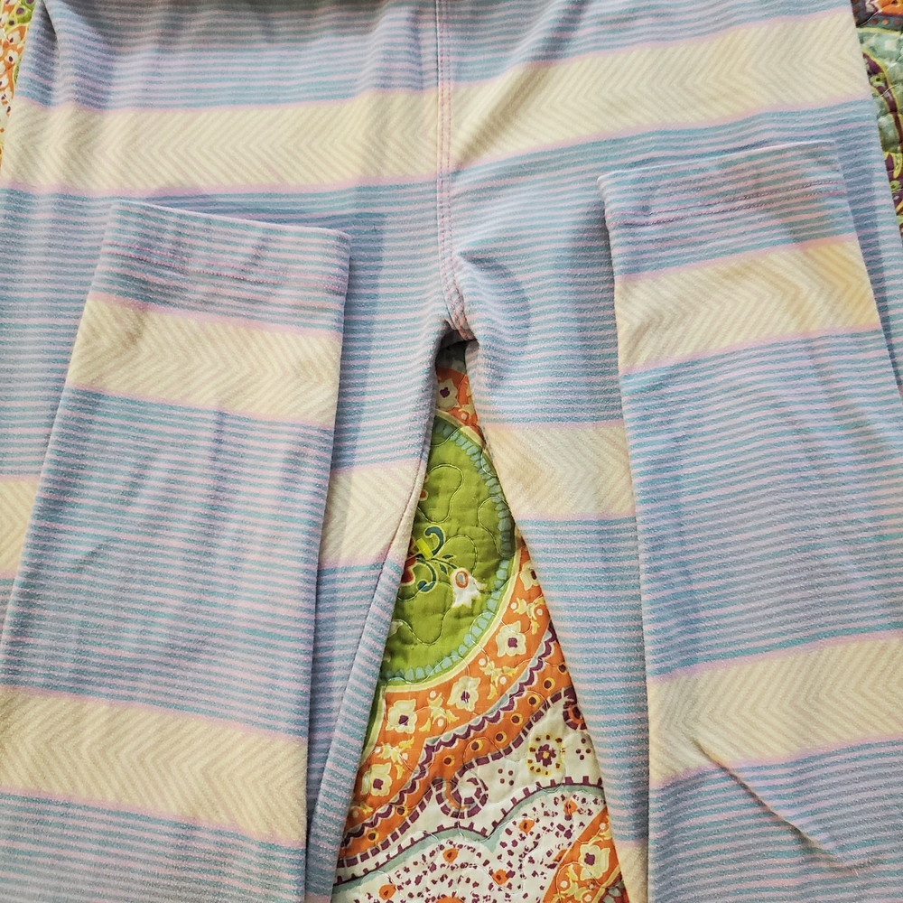 LuLaRoe Striped Leggings - Blue and Cream